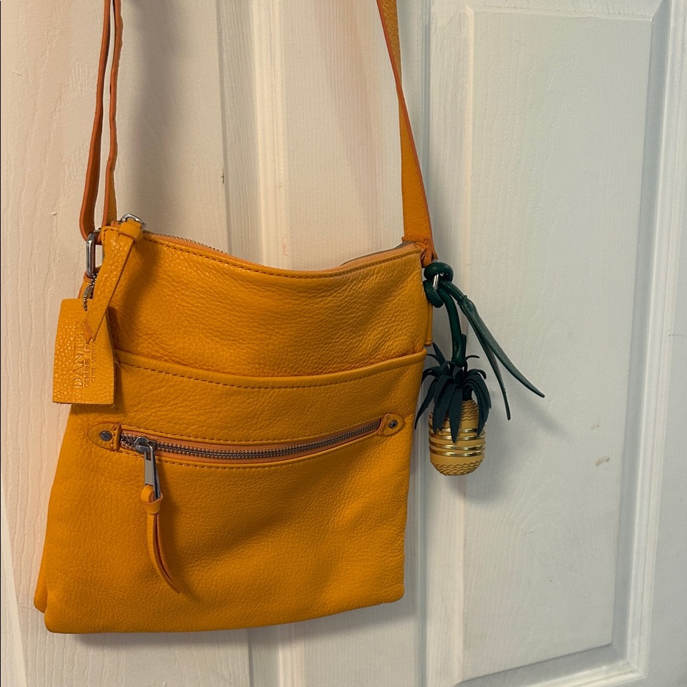 Yellow Danier Crossbody Bag with Bonus Anthro Pineapple Charm